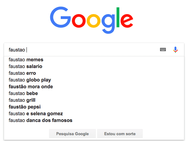 Resultado das buscas no google com o nome Faustão. Foto: Reprodução Resultado das buscas no google com o nome Faustão. Foto: Reprodução