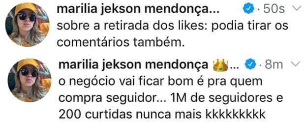 Marília Mendonça alfineta após teste de fim da exibição de comentários no Instagram (Foto: Reprodução/Twitter) Marília Mendonça alfineta após teste de fim da exibição de comentários no Instagram (Foto: Reprodução/Twitter)