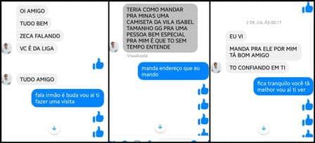 Conversas entre o golpista que usou o nome de Zeca Pagodinho e vítimas do crime Foto: Reprodução Conversas entre o golpista que usou o nome de Zeca Pagodinho e vítimas do crime Foto: Reprodução