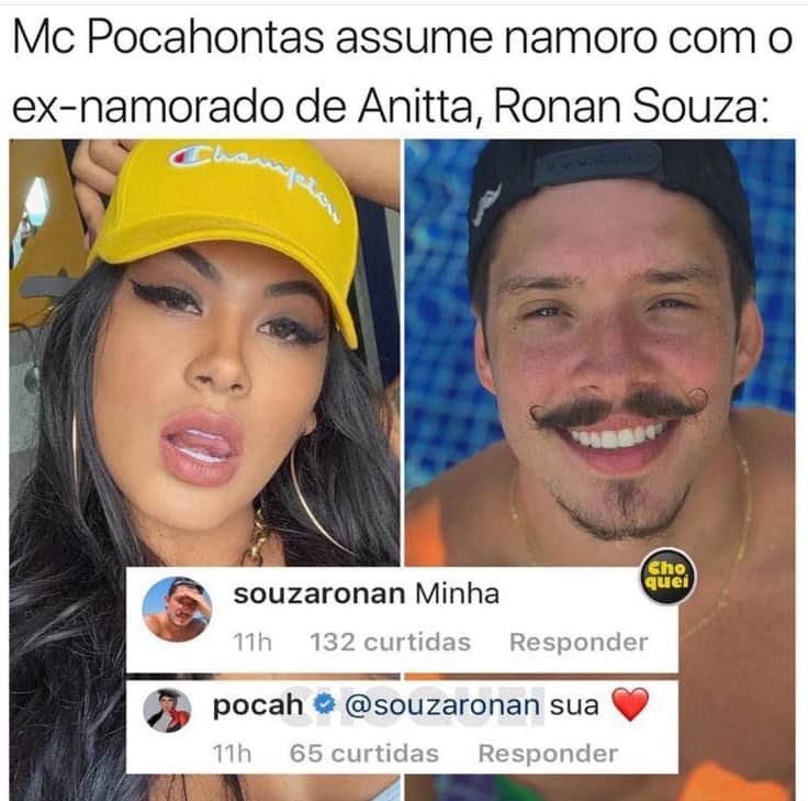 MC Pocahontas postou uma foto em sua rede social e Ronan Souza comentou Foto: Reprodução/Instagram MC Pocahontas postou uma foto em sua rede social e Ronan Souza comentou Foto: Reprodução/Instagram