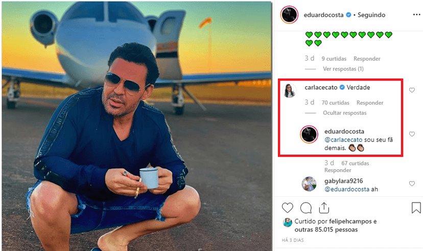 Eduardo Costa chama a atenção de jornalista da Record ao mandar mensagem picante Eduardo Costa chama a atenção de jornalista da Record ao mandar mensagem picante