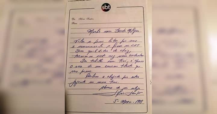 Bilhete escrito por Silvio Santos para Gorete Milagres. (Foto: Montagem/Reprodução) Bilhete escrito por Silvio Santos para Gorete Milagres. (Foto: Montagem/Reprodução)