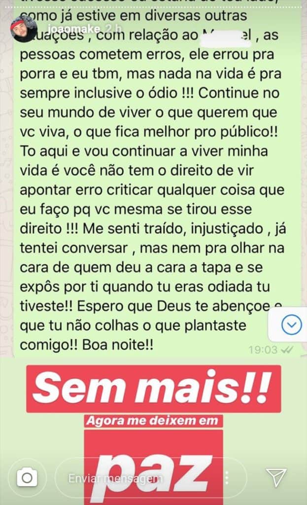 Maquiador expõe conversa com Vivian Amorim (Foto Reprodução) Maquiador expõe conversa com Vivian Amorim (Foto Reprodução)