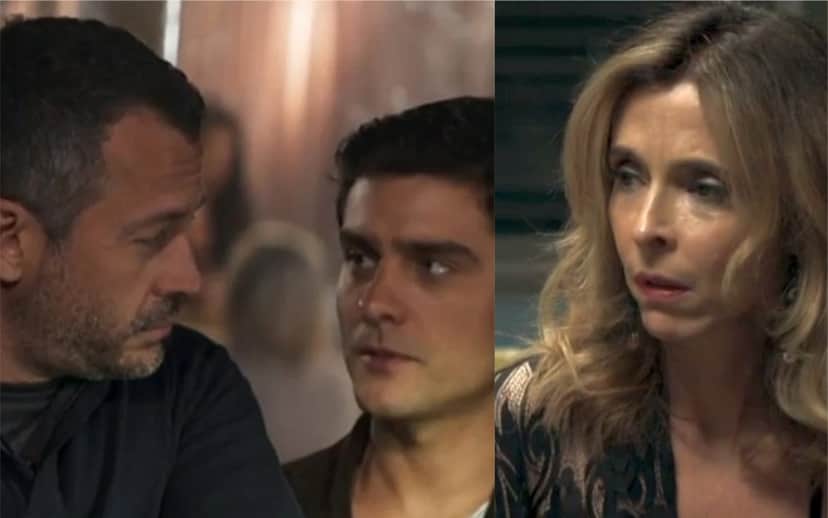Agno (Malvino Salvador), Leandro (Guilherme Leicam) e Lyris (Deborah Evelyn) em A Dona do Pedaço (Foto: Divulgação / TV Foco) Agno (Malvino Salvador), Leandro (Guilherme Leicam) e Lyris (Deborah Evelyn) em A Dona do Pedaço (Foto: Divulgação / TV Foco)