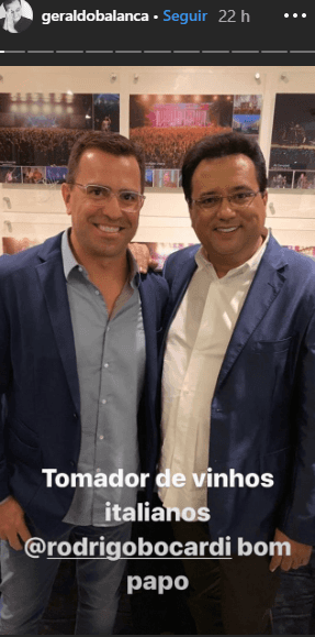 O apresentador da Globo, Rodrigo se encontrou com o apresentador da Record, Geraldo Luis (Foto: Reprodução) O apresentador da Globo, Rodrigo se encontrou com o apresentador da Record, Geraldo Luis (Foto: Reprodução)