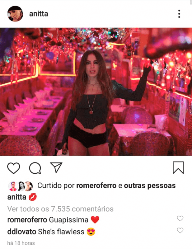 Comentário de Demi Lovato na foto de Anitta (Foto: Reprodução) Comentário de Demi Lovato na foto de Anitta (Foto: Reprodução)