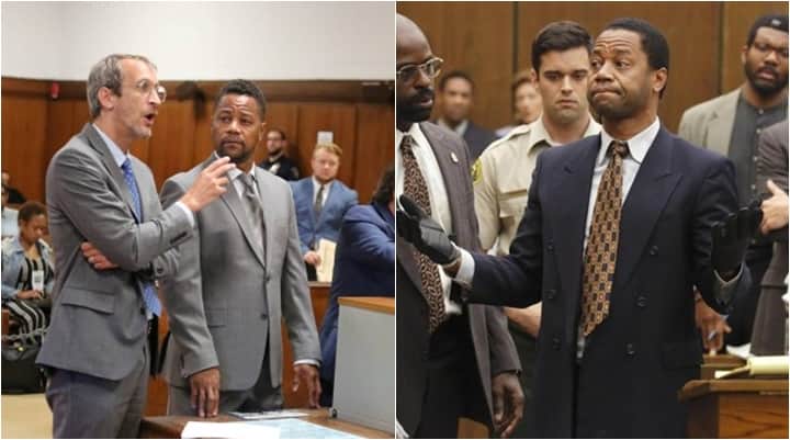 Cuba Gooding Jr no tribunal e em cena da série American Crime Story. (Foto: Montagem/Divulgação) Cuba Gooding Jr no tribunal e em cena da série American Crime Story. (Foto: Montagem/Divulgação)