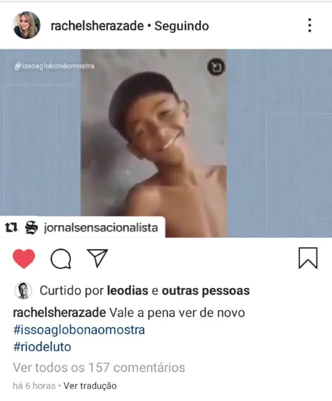 Rachel Sheherazade compartilhou um vídeo do Isso A Globo Não Mostra, quadro do Fantástico Rachel Sheherazade compartilhou um vídeo do Isso A Globo Não Mostra, quadro do Fantástico