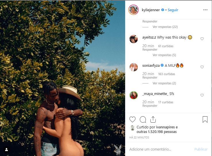 Foto de Kylie Jenner com Travis Scott (Foto: Reprodução) Foto de Kylie Jenner com Travis Scott (Foto: Reprodução)