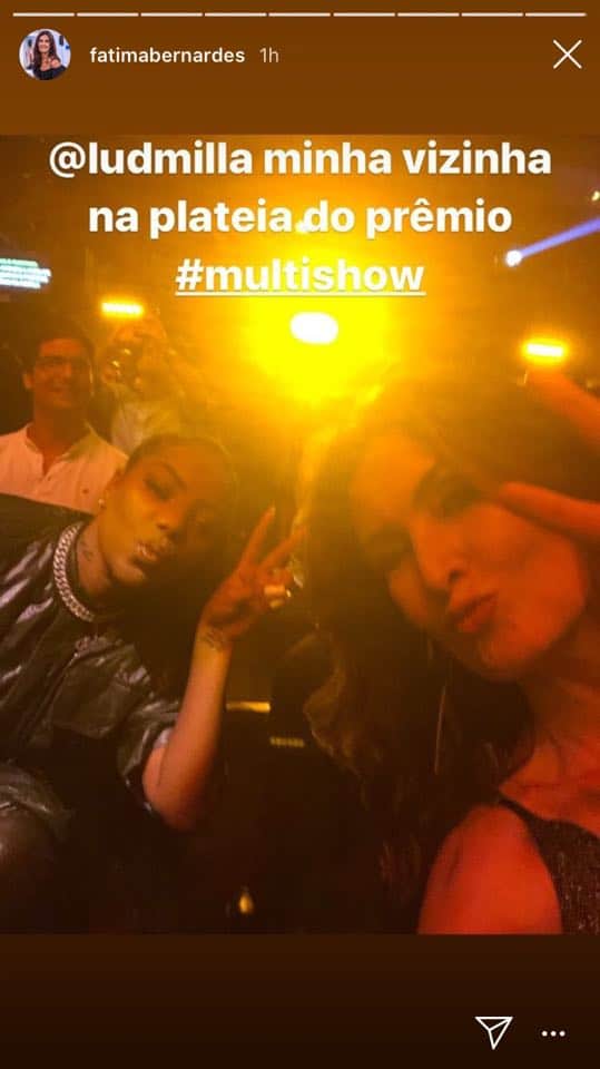 Fátima Bernarde posa com Ludmilla toda animada em uma selfie no Prêmio Multishow (Reprodução: Instagram) Fátima Bernarde posa com Ludmilla toda animada em uma selfie no Prêmio Multishow (Reprodução: Instagram)