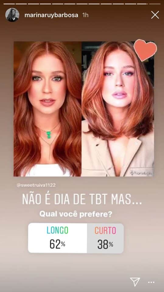 Marina Ruy Barbosa faz enquete para saber se os fãs a preferem de cabelos curtos ou longos (Imagem: Instagram) Marina Ruy Barbosa faz enquete para saber se os fãs a preferem de cabelos curtos ou longos (Imagem: Instagram)