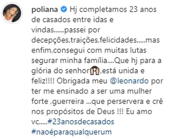 O sertanejo Leonardo com sua esposa Poliana Rocha (Imagem: Instagram) O sertanejo Leonardo com sua esposa Poliana Rocha (Imagem: Instagram)