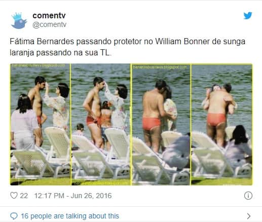 William Bonner em fotos antigas ao lado de Fátima Bernardes na praia (Imagem: Reprodução/Twitter) William Bonner em fotos antigas ao lado de Fátima Bernardes na praia (Imagem: Reprodução/Twitter)