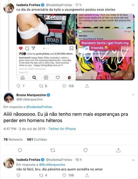 Bruna Marquezine responde comentário de influencer e dá indícios de relacionamento gay. Foto: Reprodução