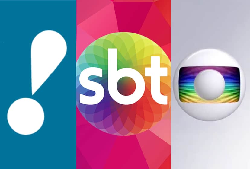 Logos das emissoras RedeTV!, SBT e Globo. Foto: Reprodução Audiências Logos das emissoras RedeTV!, SBT e Globo. Foto: Reprodução Audiências