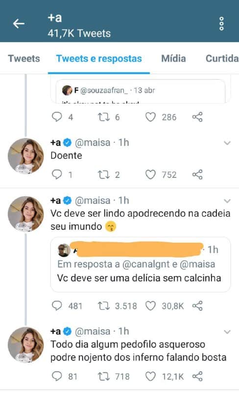 Maisa Silva voltou a ser vítima do crime de pedofilia e se revoltou Maisa Silva voltou a ser vítima do crime de pedofilia e se revoltou