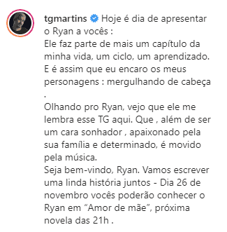 Thiago Martins revelou a data de estreia de Amor de Mãe (Foto: Reprodução/ Instagram) Thiago Martins revelou a data de estreia de Amor de Mãe (Foto: Reprodução/ Instagram)