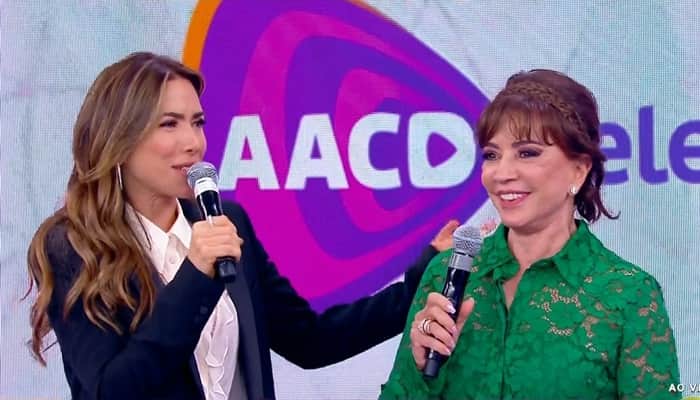 Patricia e Iris Abravanel, filha e esposa de Silvio Santos, no comando do Teleton 2019; programa teve queda de audiência (Foto: Reprodução/SBT) Patricia e Iris Abravanel, filha e esposa de Silvio Santos, no comando do Teleton 2019; programa teve queda de audiência (Foto: Reprodução/SBT)