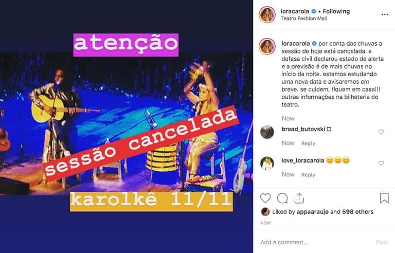 Carolina Dieckmann publica comunicado aos espectadores cancelando a apresentação de seu espetáculo no Rio de Janeiro (Imagem: Instagram) Carolina Dieckmann publica comunicado aos espectadores cancelando a apresentação de seu espetáculo no Rio de Janeiro (Imagem: Instagram)