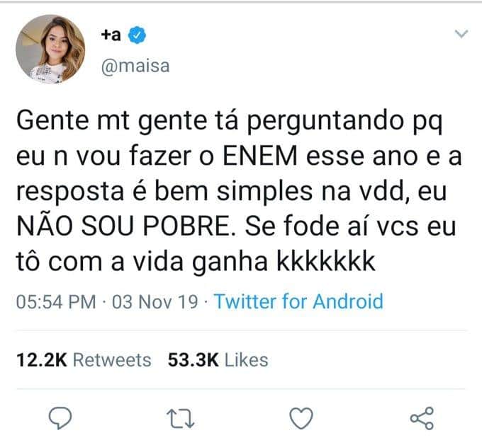 Maisa Silva em imagem falsa sobre o ENEM (Foto: Reprodução/Twitter) Maisa Silva em imagem falsa sobre o ENEM (Foto: Reprodução/Twitter)