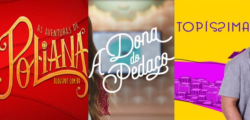 Logos das novelas As Aventuras de Poliana, A Dona do Pedaço e Topíssima. Foto: Reprodução audiência audiências Logos das novelas As Aventuras de Poliana, A Dona do Pedaço e Topíssima. Foto: Reprodução audiência audiências