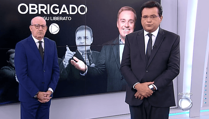 Geraldo Luís e Renato Lombardi no Balanço Geral, que foi líder de audiência com Gugu (Foto: Reprodução/Record) Geraldo Luís e Renato Lombardi no Balanço Geral, que foi líder de audiência com Gugu (Foto: Reprodução/Record)