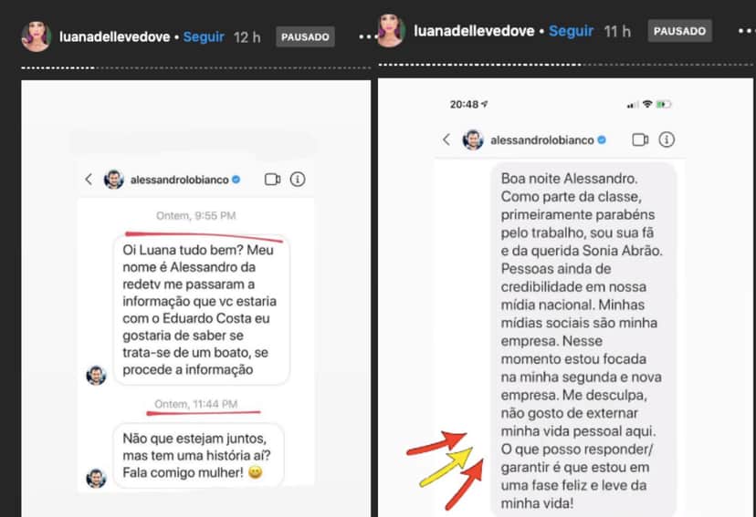 Luana Dellevedove se posiciona sobre polêmica com Eduardo Costa.Foto: Reprodução