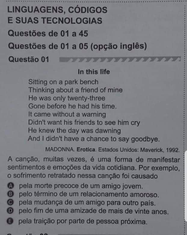 Questão que contém a canção da cantora (Foto: Reprodução) Questão que contém a canção da cantora (Foto: Reprodução)