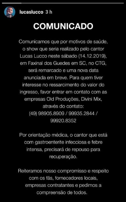 Lucas Lucco causou uma enorme preocupação ao informar um novo problema de saúde (Foto: Reprodução/ Instagram) Lucas Lucco causou uma enorme preocupação ao informar um novo problema de saúde (Foto: Reprodução/ Instagram)