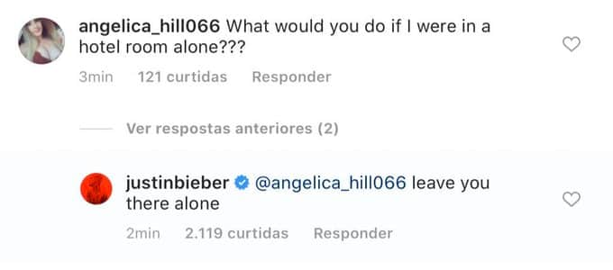 Justin Bieber mostra fidelidade a Hailey Baldwin e responde fã que à provocou sexualmente (Foto: Reprodução) Justin Bieber mostra fidelidade a Hailey Baldwin e responde fã que à provocou sexualmente (Foto: Reprodução)