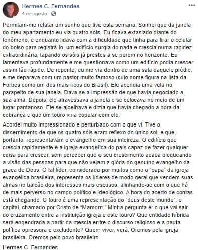 Pastor Hermes faz revelação chocante (Foto: Reprodução/Facebook) Pastor Hermes faz revelação chocante (Foto: Reprodução/Facebook)
