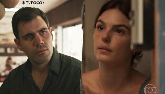 Magno (Juliano Cazarré) e Betina (Isis Valverde) serão colocados contra a parede em Amor de Mãe (Foto: Reprodução/Globo/Montagem TV Foco) Magno (Juliano Cazarré) e Betina (Isis Valverde) serão colocados contra a parede em Amor de Mãe (Foto: Reprodução/Globo/Montagem TV Foco)