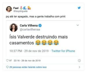 Carla Vilhena ataca Isis Valverde e fãs da atriz se revoltam (Imagens: Twitter) Carla Vilhena ataca Isis Valverde e fãs da atriz se revoltam (Imagens: Twitter)