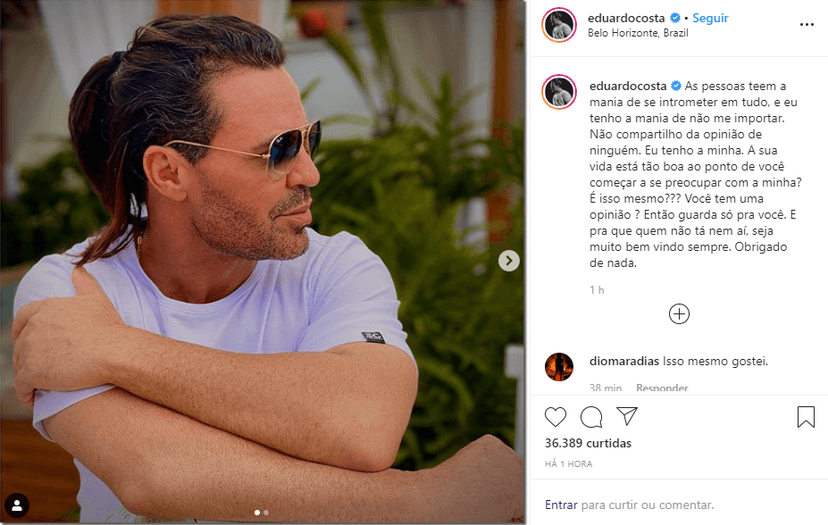 Eduardo Costa surgiu com os cabelos maiores e mandou um recado Eduardo Costa surgiu com os cabelos maiores e mandou um recado