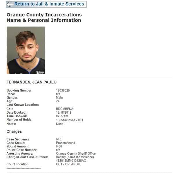 Ficha da prisão do goleiro Jean nos Estados Unidos — Foto: Reprodução Ficha da prisão do goleiro Jean nos Estados Unidos — Foto: Reprodução