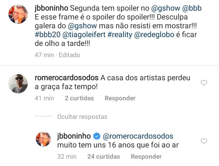 Boninho responde comentário sobre Casa dos Artistas (Foto: Reprodução/Instagram) Boninho responde comentário sobre Casa dos Artistas (Foto: Reprodução/Instagram)