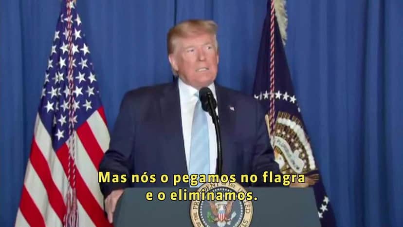 O presidente Donald Trump durante pronunciamento que foi exibido na Globo News (Foto: Reprodução) O presidente Donald Trump durante pronunciamento que foi exibido na Globo News (Foto: Reprodução)