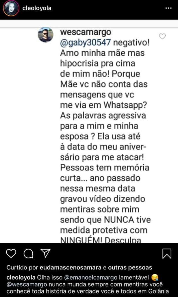 Cleo Loyola, ex de Luciano Camargo, mostrou nas redes sociais, comentário do filho sobre ela (Foto reprodução) Cleo Loyola, ex de Luciano Camargo, mostrou nas redes sociais, comentário do filho sobre ela (Foto reprodução)