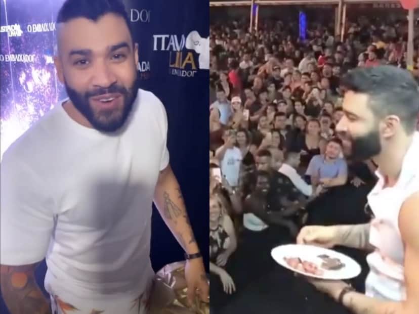 Que situação! O marido de Andressa Suita foi gravado jogando comida para os seus fãs (Foto: montagem TV Foco) Que situação! O marido de Andressa Suita foi gravado jogando comida para os seus fãs (Foto: montagem TV Foco)
