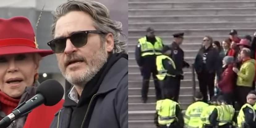 Joaquin Phoenix, intérprete de coringa, é preso durante protesto nos EUA (Foto: Reprodução) Joaquin Phoenix, intérprete de coringa, é preso durante protesto nos EUA (Foto: Reprodução)