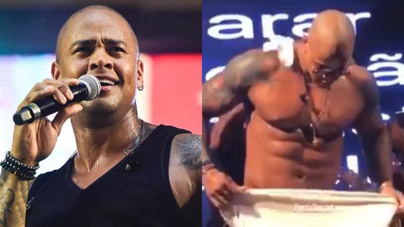 Léo Santana troca de roupa no meio do palco e leva público ao delírio (Montagem: TV Foco) Léo Santana troca de roupa no meio do palco e leva público ao delírio (Montagem: TV Foco)