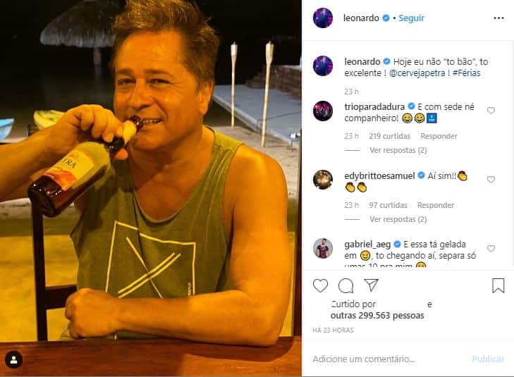 O sertanejo Leonardo causou um tumulto daqueles ao fazer um desabafo nas redes sociais enquanto bebia uma cerveja (Foto: Reprodução/Instagram) O sertanejo Leonardo causou um tumulto daqueles ao fazer um desabafo nas redes sociais enquanto bebia uma cerveja (Foto: Reprodução/Instagram)