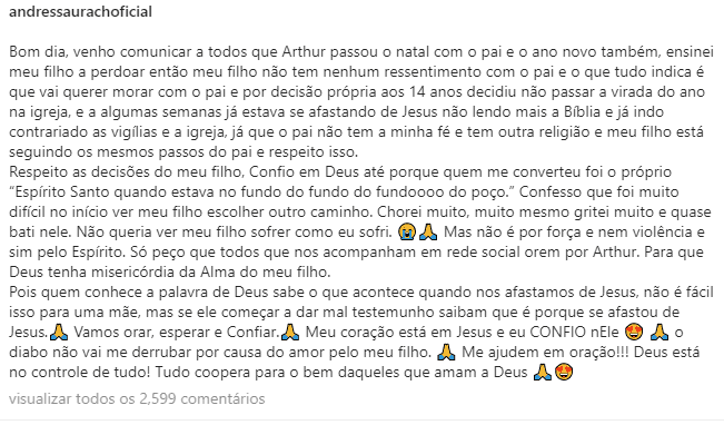 Andressa Urach fez desabafo a respeito de seu filho Andressa Urach fez desabafo a respeito de seu filho