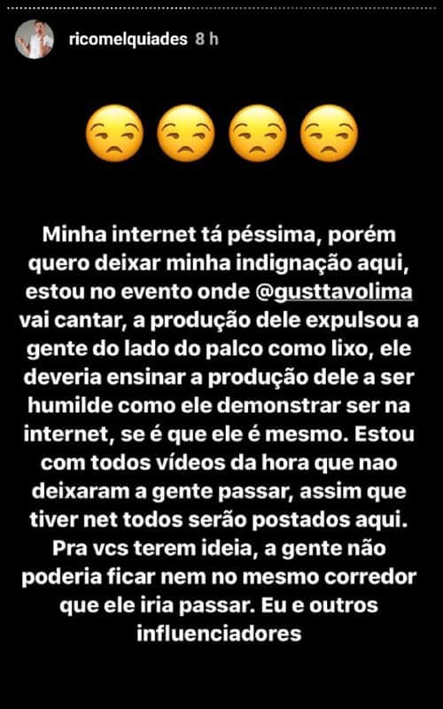 Rico Melquiades expôs produção do show de Gusttavo Lima (Foto: Reprodução/ Instagram) Rico Melquiades expôs produção do show de Gusttavo Lima (Foto: Reprodução/ Instagram)