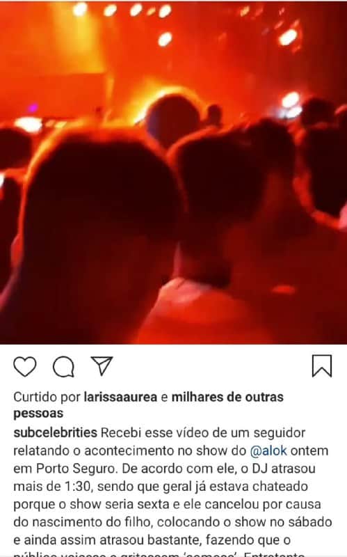 Alok foi vaiado durante show após atraso de quase duas horas (Foto: Reprodução/ Instagram) Alok foi vaiado durante show após atraso de quase duas horas (Foto: Reprodução/ Instagram)