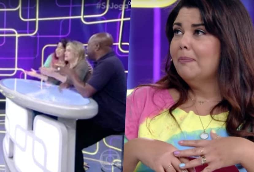 Fabiana Karla deu aquela ajudinha para a amiga após a gafe ao vivo no Se Joga da Globo (Foto reprodução) Fabiana Karla deu aquela ajudinha para a amiga após a gafe ao vivo no Se Joga da Globo (Foto reprodução)