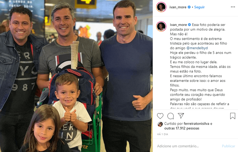 Ivan Moré prestou homenagem para o filho do jornalista de cinco anos que morreu (Foto: Reprodução/ Instagram) Ivan Moré prestou homenagem para o filho do jornalista de cinco anos que morreu (Foto: Reprodução/ Instagram)
