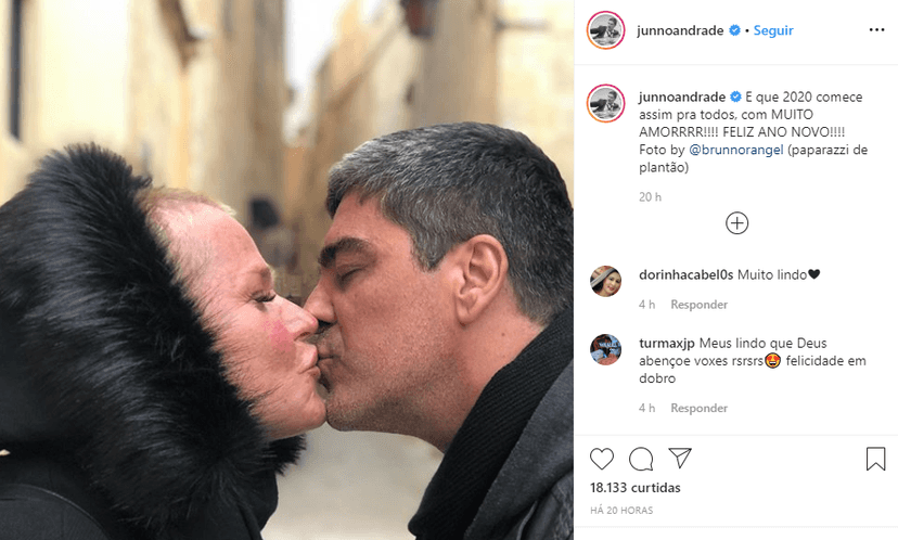 Junno Andrade curtiu a virada do ano beijando Xuxa Meneghel Junno Andrade curtiu a virada do ano beijando Xuxa Meneghel