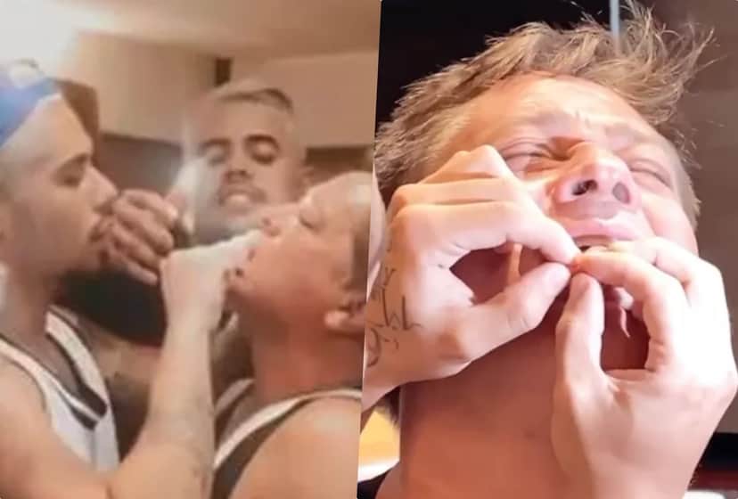 O cantor Leonardo foi flagrado de boca aberta e sentindo dores após ter mordido o caroço de uma fruta (Foto reprodução) O cantor Leonardo foi flagrado de boca aberta e sentindo dores após ter mordido o caroço de uma fruta (Foto reprodução)