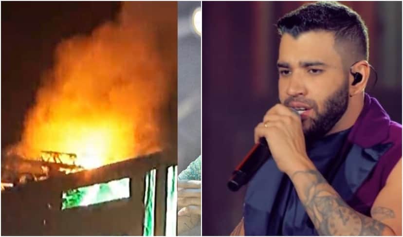Palco com show de Gusttavo Lima teve princípio de incêndio (Reprodução) Palco com show de Gusttavo Lima teve princípio de incêndio (Reprodução)